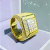 Anel de moissanite personalizado para joias de hip hop, prata esterlina 925 Vvs diamante quadrado masculino