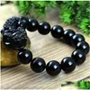 Frisado Obsidian Stone Beads Pulseira Pixiu Preto Riqueza Feng Shui Pulseiras Sorte Para Mulheres Homem Presente 10mm 14mm Gota Entrega Jóias Dhvsn