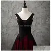 A-Line Wedding Dresses Vintage Red And Black Gothic V Neck Sleeveless Beaded Lace Appliques Tle Non White Bridal Gowns Drop Delivery Dhwxe