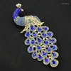 Broches azuis strass pavão para mulheres acessórios de roupas de luxo elegante animal pássaro banquete jóias de casamento feminino