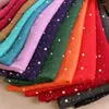 Abbigliamento etnico 18 colori Paillettes musulmani Hijab Foulard morbido Cappello da preghiera arabo per le donne Avvolgere la testa Sciarpa lunga Sciarpe grandi Tinta unita 180