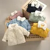 Jaquetas 2023 inverno crianças quentes algodão coelho gola de pele casacos bebê curto acolchoado jaqueta crianças roupas menina menino outerwear 231027