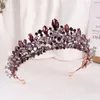 Fermagli per capelli fatti a mano Bronzo Perline di cristallo viola Corone nuziali Diademi Corona barocca Donna Strass Pageant Diadema Accessori da sposa