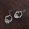 Dangle örhängen FNJ 925 Silver Bird Flower for Women Jewelry S925 Sterling Drop Earring Colorful Zircon