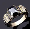 Anneaux de mariage Fashion Square Black Sapphire CZ pour femmes jaune plaqué or bague de naissance bijoux accessoire