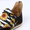 Boho 4496 Style Sandals Women Flat Bottom Suower Cow Print Canvas Back Zipper Clip Toe Walking Casual Shoes Non-Slip 2024