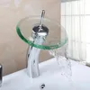 Badrumsvasker kranar vidric vatten kran krom mässing transparent härdat glas vattenfall kran mixer