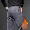 Pantalons pour hommes 2023 Automne Hiver Haute Qualité Doux Polaire Casual Hommes Business Slim Mode Élégant Chaud Stretch Pantalon Droit