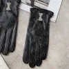 Gants en peau de mouton pour femmes, mitaines en peluche avec lettres strass, gants de luxe en cuir noir, pour vacances en plein air, conduite, Ski