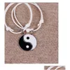 Bracelets de charme 2pcs Couple magnétique Tai Chi Yin Yang Bracelet Vintage Noir Blanc Rouge Corde réglable Pendentif à la main Bijoux Drop Deliv Dhcmq