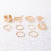 Bagues de cluster Style simple Fleurs Papillon Bague commune Ensembles pour femmes Charms Wave Geoemtry Ouverture Bijoux Anillo 10pcs / Set 2270