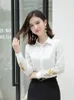 Bluzki damskie Kobiet Bluzka 2023 Fashion Korean Satin Tops Mesh Haft Hafder Long Rękaw Szyfonowy luz luźna koszula granatowy biuro pani