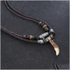 Pendanthalsband 1pc Mens Böhmen Tandläder med pärlor Vävad julklappsmyckesuttalande halsband Drop Delivery Pendants DHGZJ