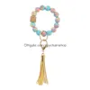 New Sile Beads Keychain Tassel Bracelet Favor Wood Beaded Key Ring Handbag Charms Women Jewelry Wristring Gift Drop Delivery Dhkjx
