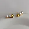 Boucles d'oreilles délicates simples avec petites perles, bijoux à la mode, barre de perles métalliques, vente en gros