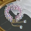 Ruifan Dubbele Rij Roze/Paars/Helder Glanzend Kristal Verstelbare Kralen Strandarmbanden voor Vrouwen Feest Mode-sieraden YBR461 Mode-sieradenArmbanden Sieraden