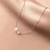 Kedjor 44 cm pärlor halsband för kvinnor på hals silver 925 halsband hängande flickor mode smycken syntes pärla bambuskedja