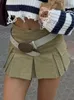 Skirts 2023 Bazaleas Store Y2K Women's Waist Mini Beach Skirt Pockets Folds A-Line Pleated