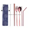 Arts And Crafts Colour 304 Stainless Steel St Spoon Chopsticks Combination Creative Titanium Plating Portable Tableware 7 Sets W9595 Dhoi4