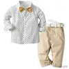 Conjuntos de roupas roupas de bebê crianças roupas 6 anos menino vestido algodão manga longa camisa de bolinhas + calça + cinto 3 para outono primavera r231028