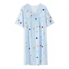 Kvinnors sömnkläder Kvinnor Floral Cotton Nightdress Sexig V-ringning Nattklänning Knärlängd Lös sömnskjortor Casual underkläder Kort ärm hem