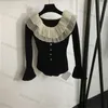 Strickwaren Damen Pullover Rüschenkragen Rand ausgestellt Temperament Langarm Pullover Mode Top