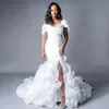 Nov Arabisch 2023 ASO EBI Plus Größe weißer Meerjungfrau Hochzeitskleid Spitze Perlen Organza -Ebenen Brautkleider Kleider ZJ055 ES