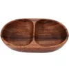 Dinnerware Sets Wooden Fruit Bowl Kitchen Counter Small Salad Container Lunch Decor Walnut Compartment Bowls Table Centerpiece