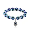 Fashion Unisex Devil's Eye Bracelets Pendant Fatima's Hand Resin Round Bead Blue Eye Beaded Bracelets Jewelry