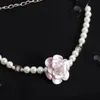 Marke Luxus Blumen Designer Anhänger Halsketten rosa Perlmutt Geometrie 18 Karat Gold elegante Halskette Ohrringe Schmuck Geburtstag Valentinstag Geschenk