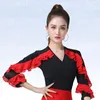 Stage Wear Col V Ballroom Dance Standard Tops Waltz 2023 Femme Latin Mesh Patchwork Femmes Street Line Costume Ruffle Pantalon moderne 6XL