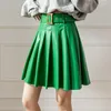 Saias outono inverno jk pu saia de couro mulheres moda coreana cintura alta cinto cor sólida a-line plissado curto mini sexy