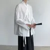 Mäns casual skjortor M-xl Löst fit kimono män fast färg skjorta stretwear mode öppen söm man kinesisk jacka svart