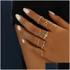 Punk Love Heart Ring Set 5 Pcs Personalidade Temperamento Zircon Sier Cor Geométrica Anéis para Mulheres Moda Goth Jóias Drop D Dhgarden Otkuw