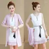 Work Dresses Women Chiffon Dress Set Female Summer Two Piece Fashion Cardigan Jacket Coat And Elegant Casual Suits Femme G261