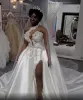 Sexy Arabic A Line Dresses Bridal Dress One Shoulder Lace Appliques Sier Crystal Beaded Side Split Wedding Gowns Cathedral Train Overskirts 2023