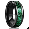 Fashion Black Wedding Rings For Men Inlaid Green Zircon Punk Stainless Steel Carbon Fibre Ring Drop Delivery Dhgarden Ot2Ne