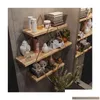 Storage Holders & Racks Prism Solid Wall 3 Shelf Kitchen Bathroom Bookcase Large Size Premium Natural Wood Gold And Black Color Metal Dhagx
