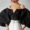 Damenblusen 2023 Frühling weiße Baumwollhemdbluse Frauen Elegante französische romantische Crop Top Frau Puffärmel Slash Neck Blusas