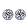 Stud Earrings S925 Silver Cross Border Exclusive Classic Men's And Women's Four Claw Round Wrap One Carat Mosang Stone