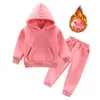 Kleidungssets Winter Kinderanzüge Jungen und Mädchen Fleecepullover Hosen Zweiteilige Babymode Kapuzenhose Kinder warme Outfits