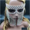 أقنعة الحفلات 2021 فاخرة FL Rhinestone Tassel Mask Maskquerde Jewelry for Women y Crystal Chain Cosplay Assplay Drop Droviour Dhkon