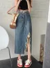 Skirts Summer Women Irregular Ripped Denim Skirt High Waist A-Line Wrap Hip 2023 Fashion Sweet Slim Female