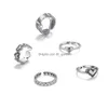 Punk Love Heart Ring Set 5 Pcs Personalidade Temperamento Zircon Sier Cor Geométrica Anéis para Mulheres Moda Goth Jóias Drop D Dhgarden Otkuw