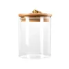 Bouteilles de stockage pot en verre multi-usage alimentaire Transparent bouteille vide couvercle en bois pour la cuisine petits articles Condiments noix sucre