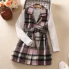 Set di abbigliamento Junior Girls Set di vestiti primaverili e autunnali Gilet stile britannico per bambini Maglieria a maniche lunghe 2 pezzi Abiti per 8-12 anni