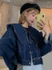 Women's Jackets Doll Collar Short Denim Jacket Autumn Winter 2023 Design Wooden Ear Coats French Long-sleeved Blouse Female Women Tops