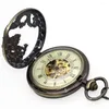 Pocket Watches 10st/Lot Bronze Dragon Roman Hollow Case Mekanisk med kedja unisex fob titta på grossist