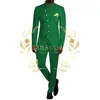 Men's Suits Dark Green Stand Collar Suit Slim Fit Style Wedding Party Tuxedos Formal Groom's 2 Piece Sets Blazer Pants Outfits