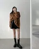 Suéteres femininos Coreia do Sul chique outono e inverno retro preguiçoso design sentido de pequeno solto leopardo impressão em torno do pescoço camisola mulher